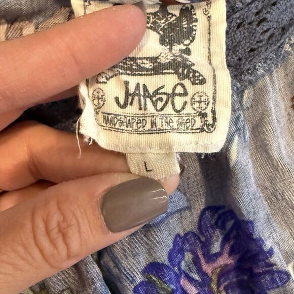 JAASE Maxi Dress Smocked Waist Blue Floral Size Large BOHO Cottage Core Button - Picture 4 of 8